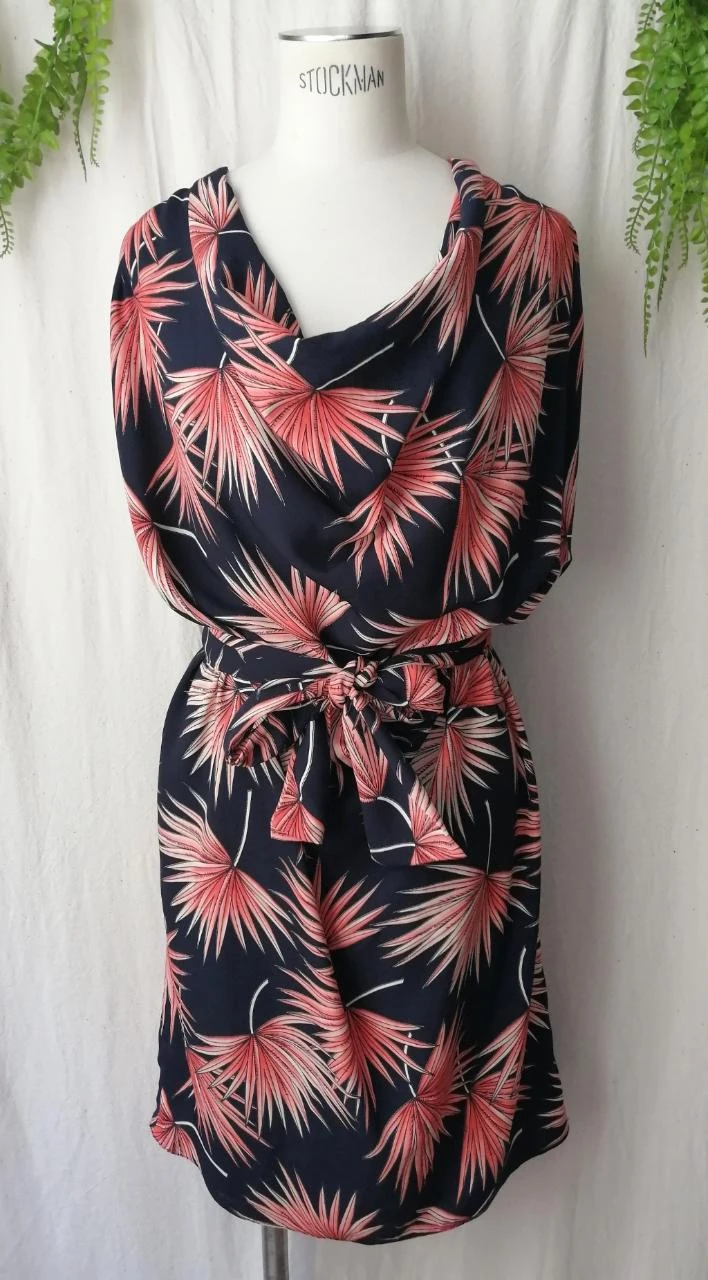 Robe drapée imprimé tropical & col bénitier "Vintage Love" - Made in France